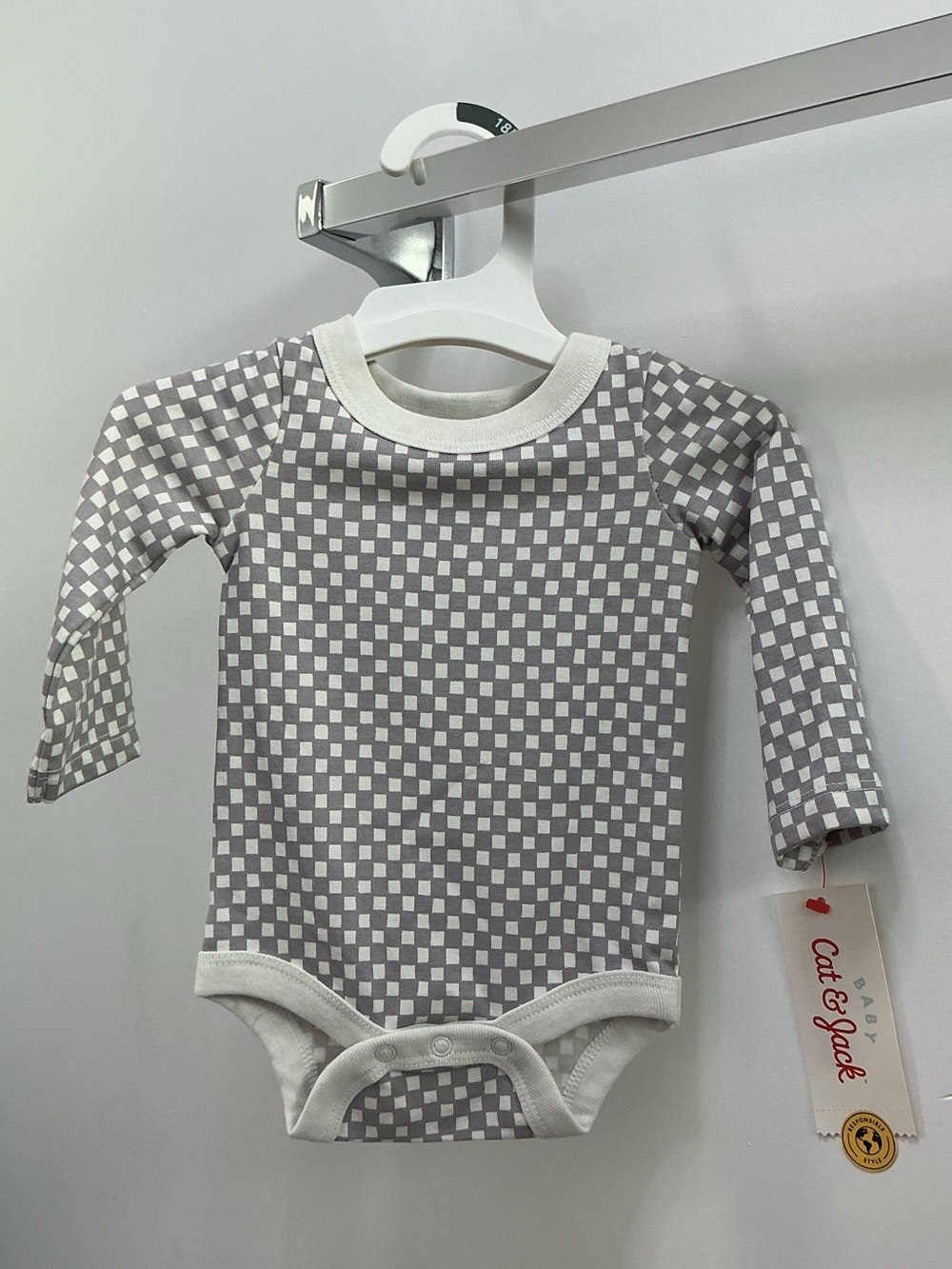 Cat & Jack Gray and White Checkered Long-Sleeve One-Piece